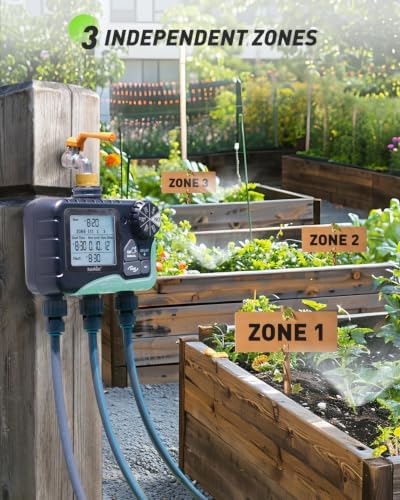RAINPOINT 3 Zone Water Sprinkler Timer with Brass Inlet, IP65 Waterproof Hose Irrigation Timer, Rain Delay Manual Auto Watering System with Large LCD Display for Yard Lawn Garden, 2027 New Version