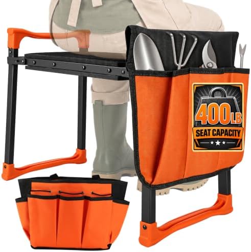 Foldable Garden Kneeler and Seat, 400 lb Capacity, 2 Tool Pouches