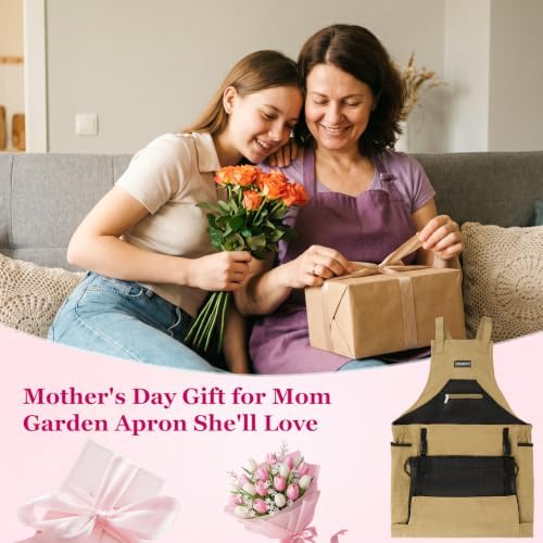 Garden Apron,Harvest Aprons with Drawstring Bag and Pockets for Women and Men,Canvas Fruit Picking Apron