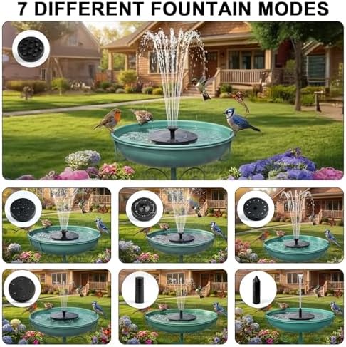 Solar Bird Bath Fountain, Green Metal Stand, 7 Nozzle, Outdoor Garden Decor