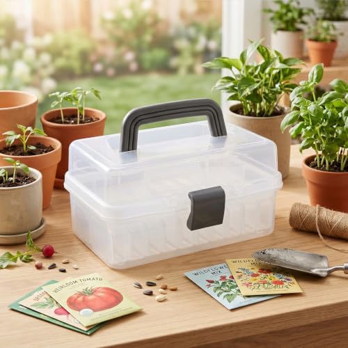 Seed Storage Organizer Box, 2 Layer, Clear, With Handle