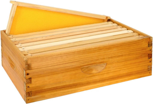 8 Frame Bee Hive Box, Langstroth Medium Super Bee Box Dipped in 100% Beeswax Include Beehive Frames and Waxed Foundation Sheets (Unassembled)