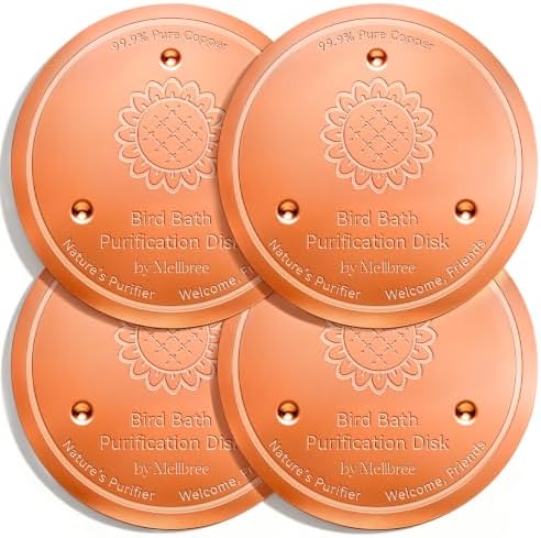Mellbree 4-Pack Bird Bath Copper Disc, 0.6mm Reinforced 99.99% Pure Copper Cleaning Disk with Triple-Point Support Help Keep Water Clean All-Season (Sunflower)