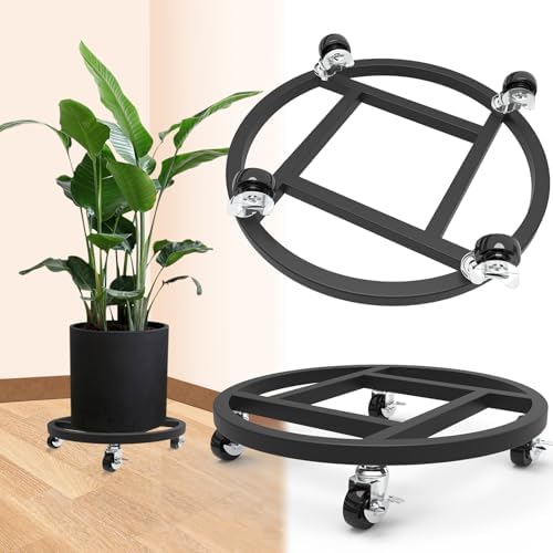 12" Metal Plant Caddy with Wheels, 2 Pack Rolling Plant Stand