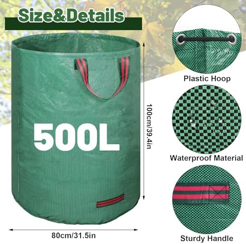 Dntorx 132 Gallon Reusable Yard Waste Bags, 2 Pack Lawn Leaf Bags
