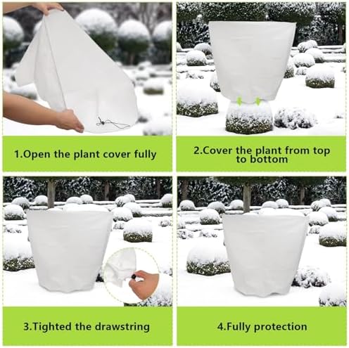 4 Pcs 39 x 39 in Winter Plant Covers Freeze Protection with Drawstring