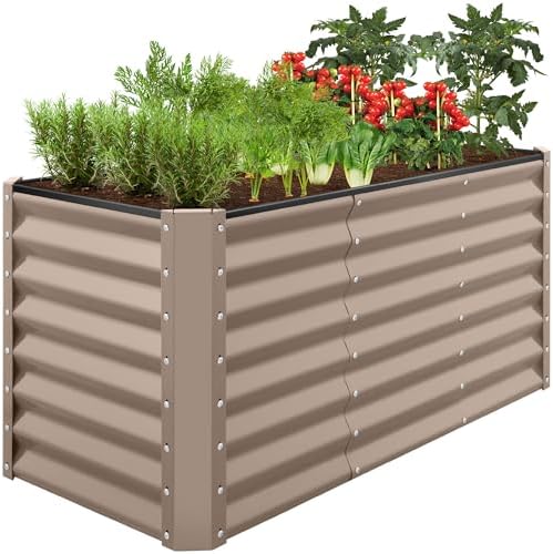 Best Choice Products 4x2x2FT Steel Raised Garden Bed for Outdoor Use, Deep Planter Box for Growing Vegetables, Flowers, Herbs & Plants in Backyard, Patio or Garden - Taupe