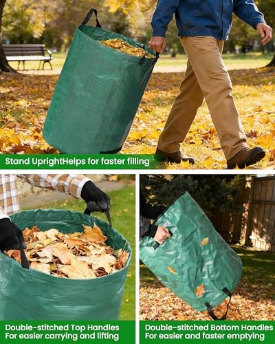 MAZING 3-Pack 72 Gal Reusable Yard Waste Bags, Heavy Duty, Lawn & Leaf Bags