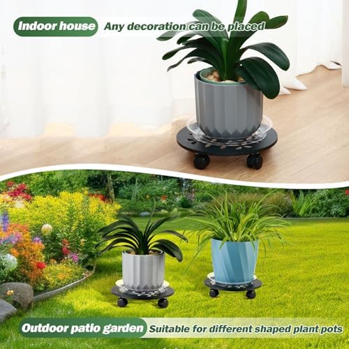 2 Packs 13" Large Metal Plant Caddy with Wheels Heavy-Duty Plant Dolly Pot Mover Rollers Rolling Wheeled Plant Stands Indoor Outdoor Garden Coaster Trolley, Black
