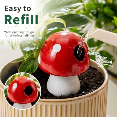 4PCS Terracotta Self Watering Globes, Automatic Plant Watering Bulbs - Vacation Watering Spikes System, Self Watering Devices for Indoor and Outdoor Plants - Mushroom Shape
