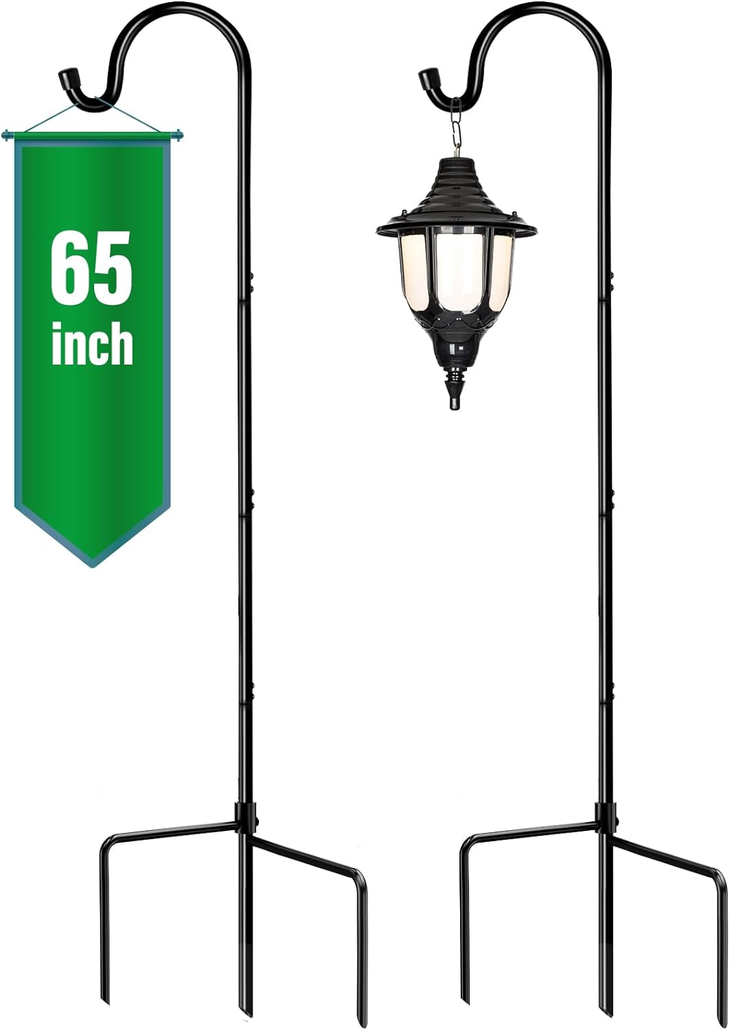 GOFORWILD Shepherd’s Hooks 2 Pack Black, 65 inches Tall, Adjustable Garden Hook for Outdoor, Hanging Plant, Solar Lights, Lanterns, Bird Feeders, Garden Stake and Wedding Decor, 7015