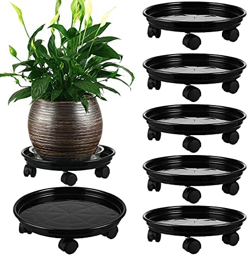 6 Packs Plant Caddy with Wheels 11.8" Plastic Rolling Plant Dolly Coasters Heavy-duty Wheeled Planter Mover Rollers Indoor Outdoor Wheeled Flower Pot Base Saucers with Casters, Black
