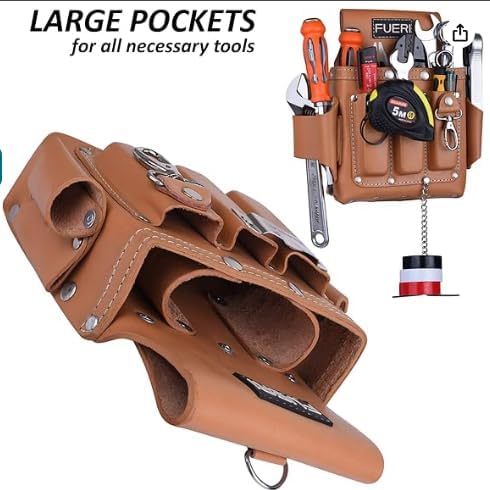 FUERI Leather Tool Pouches Carpenter Electrician Belt Bags Organizer 4 Pocket Professional Heavy Duty Pouch for Construction Framing