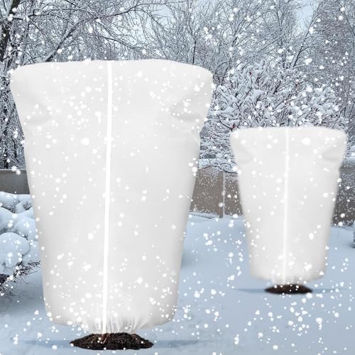 4 Pcs Plant Covers Frost Protection Bag 71"X47" Winter Reusable Plants Jacket with Zipper Drawstring Large Plant Protection Wraps Bags Frost Blanket for Winter Outdoor Garden Plants