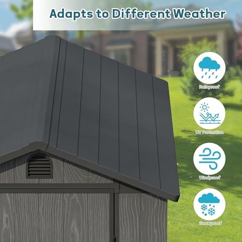 Greesum 4x6FT Plastic Outdoor Storage Shed with Floor, Dark Gray
