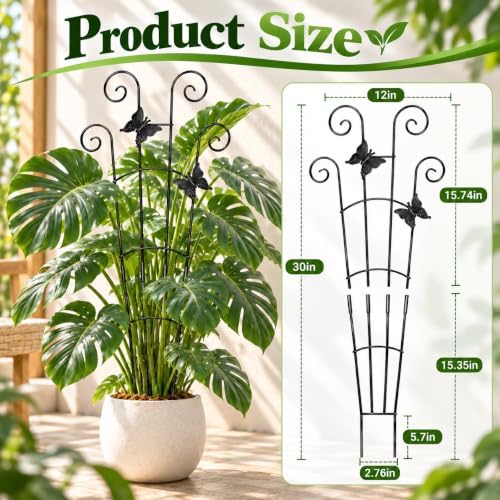 Coomin 32.6in Monstera Plant Support with Two Butterflies, 4P