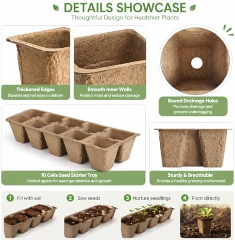 20 Pack Seed Starter Trays 10 Cell Plant Germination Tray, Seedling Starter Kit with Labels and Tools, Garden Propagation Trays for Indoor Outdoor Plants, Vegetables Flowers Herbs