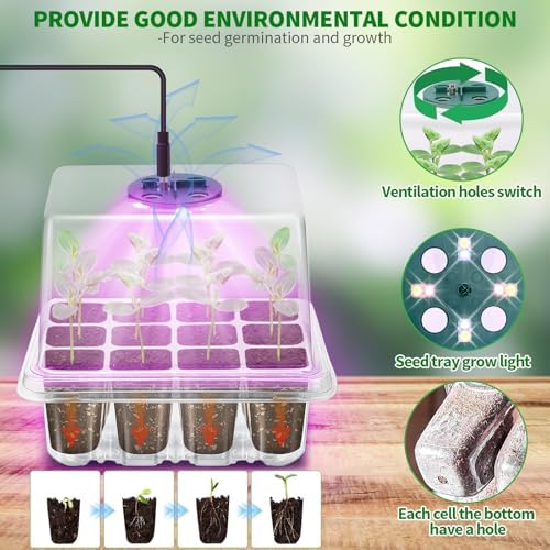 Seed Starter Trays with Grow Light Kit, 2 Pack Plant Greenhouse Propagator
