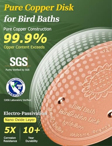 Mellbree 4-Pack Bird Bath Copper Disc, 0.6mm Reinforced 99.99% Pure Copper Cleaning Disk with Triple-Point Support Help Keep Water Clean All-Season (Sunflower)