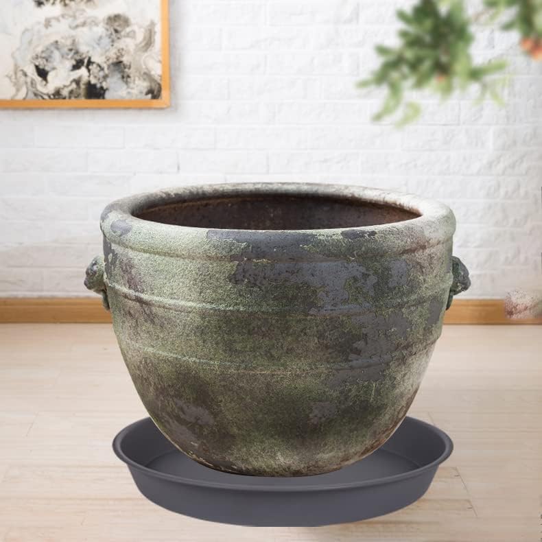 3 Pack of 25 26 inch Plant Saucer (22.7 Inch Base), 4.2" Depth, Large Deep Plastic Flower Planter Water Trays for Indoors Outdoor Bath Bath, Plant Drip Trays for Pot (26", Gray)