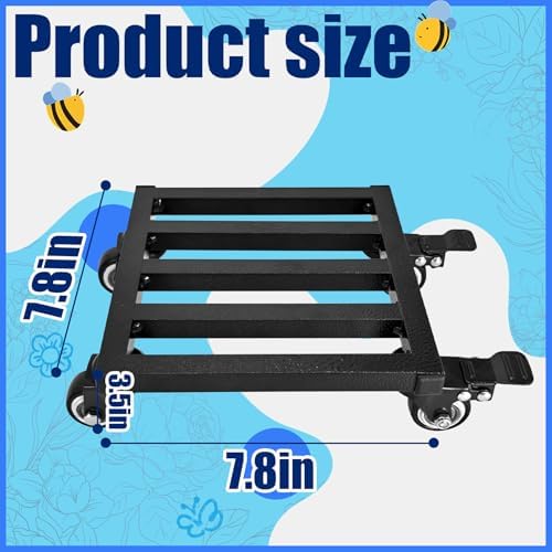 8 Inch Plant Caddy with Wheels Lockable Heavy Duty Trolley Large Metal Square Plant Dolly Plant Roller Base Potted Stand Suitable for Indoor Outdoor Plant Pots Black