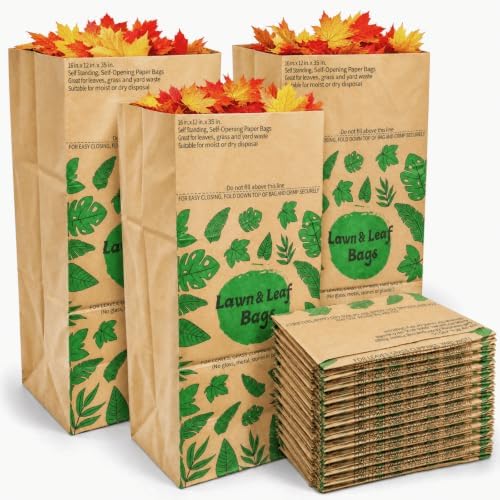 YOUEON 10 Pack 30 Gallon Leaf Bags Brown Paper, 2-Ply Heavy Duty Lawn and Refuse Bags, Yard Waste Bags for Home, Garden, Yard, Self Standing and Tear Resistant