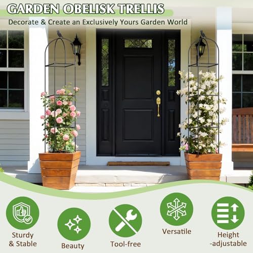 Square Tomato Cages for Garden, 6.2 FT Cucumber Trellis for Flowers, Grape, Pea, Rose, Bean, Rustproof Plastic Coated Metal Plant Support for Potted Plants Indoor Outdoor- 1PC Obelisk Trellis
