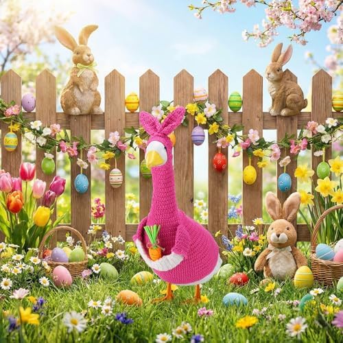 Abbylike Porch Goose Outfits Porch Yard Goose Outfits Clothes Costume Fits Large 23'' Cement for Garden Yard Statue Pathway Decorations(1 Set,Easter Cute)