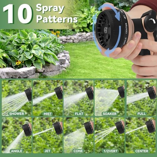 Garden Hose Nozzle Heavy Duty,Metal Water Hose Nozzle with 10 Adjustable Spray Patterns, High Pressure Hose Sprayer Nozzle Thumb Control On Off Valve for Lawn & Plant Watering, Car & Pet Washing