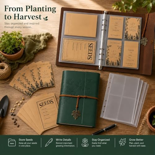 Garden Seed Storage Organizer Binder for Various Size Seed Packets-Green