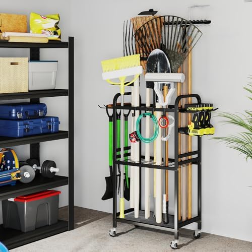 Hadulcet Garden Tool Organizer with Wheels, Yard Tool Organizer for Garage