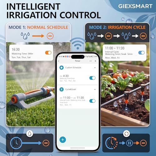 GIEX WiFi Sprinkler Timer, Smart Hose Faucet Water Timer for Garden Irrigation, Compatible with Alexa and Google Assistant, Compatible with Tuya Smart Life App, Automatic Watering System