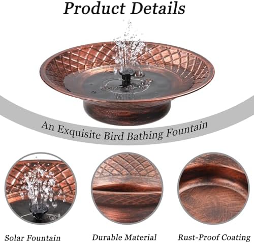Bird Bath for Outside, 12.6" Solar Powered Bird Bath with Fountain