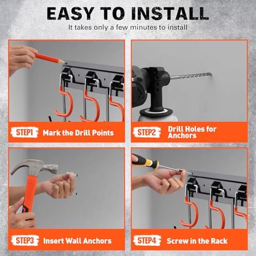 68'' All Metal Adjustable Garden Tool Organizer: Garage Tool Organizer Wall Mount with Orange Hooks, Garage Organizers and Storage, Tool Hangers for Shed