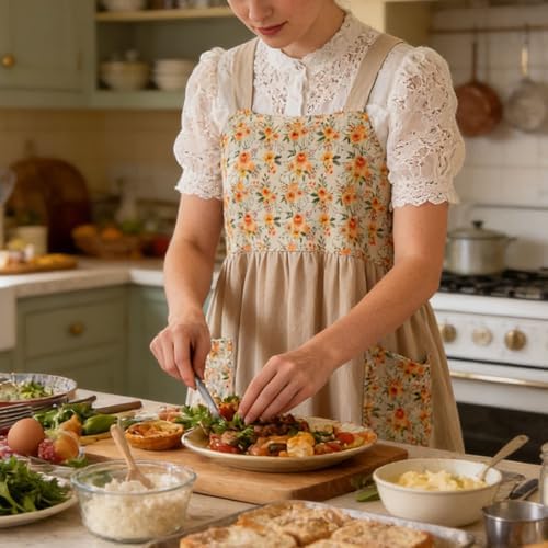 Cotton Linen Apron Cross Back Apron for Women with Pockets Pinafore Dress