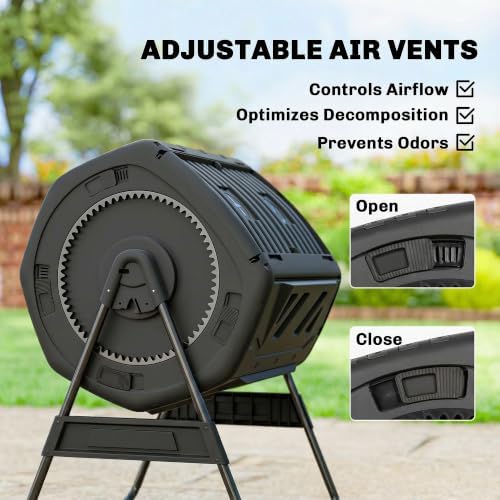 Outsunny Compost Bin Outdoor, 53 Gal Dual Chamber Compost Tumbler, Black