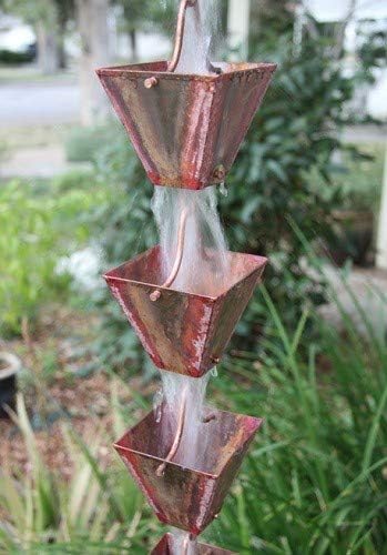 Nutshell Stores Medium Square Cups Rain Chain - Pre-Aged Copper - 19 Feet