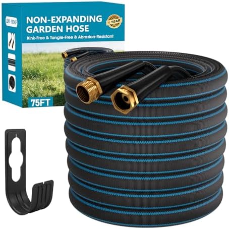 75FT Non-Expanding Garden Hose, Ultra Lightweight Water Hose,Kink-Free, Burst-Resistant, Durable & Flexible Hose, All-Weather Outdoor Hose for Lawn & Garden, Car Washing