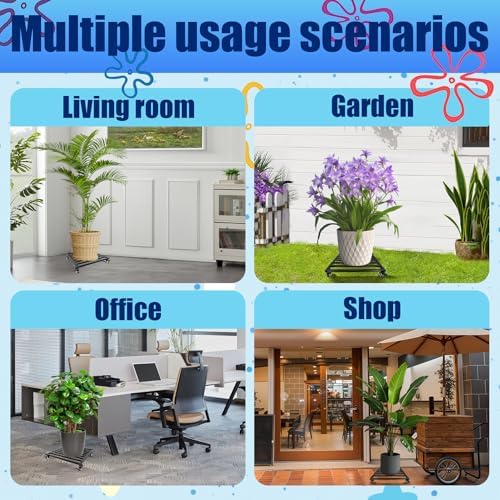 2PCS 18 Inch Plant Caddy with Wheels Lockable Heavy Duty Trolley Large Metal Square Plant Dolly Plant Roller Base Potted Stand Suitable for Indoor Outdoor Plant Pots Black