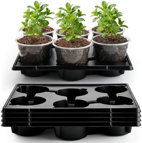 RooTrimmer 30 Pack 6 Inch Clear Nursery Pots and 5 Pack 6 Cell Round Plant Pot Trays, Sturdy Seeds Starting Germination Shuttle Carrying Trays, Planter Nursery Propagation 5 Sets