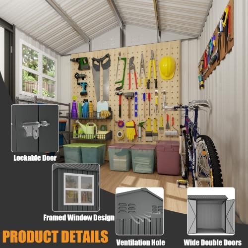 MNLR 8x8 FT Metal Outdoor Storage Shed with Windows