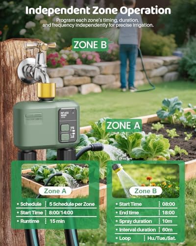 WiFi Water Timer 2 Zone for Garden Hose, Brass Inlet