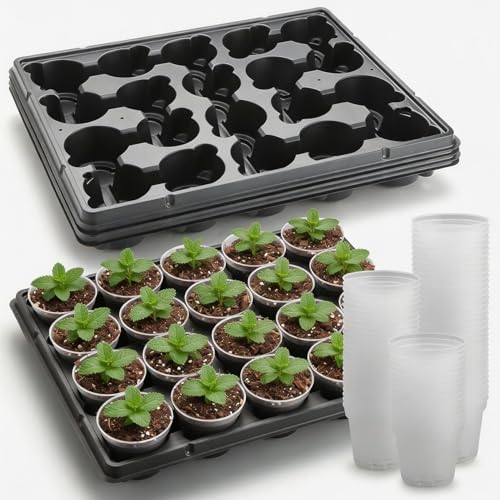 3 Inch Clear Nursery Pots 100 Pcs with 5 Pcs 20 Cell Potting Trays, 5 Sets Seed Starting Kit for Seedlings Cuttings Indoor Growing, Sturdy Transparent Plant Pot Carrying Tray Germination Set