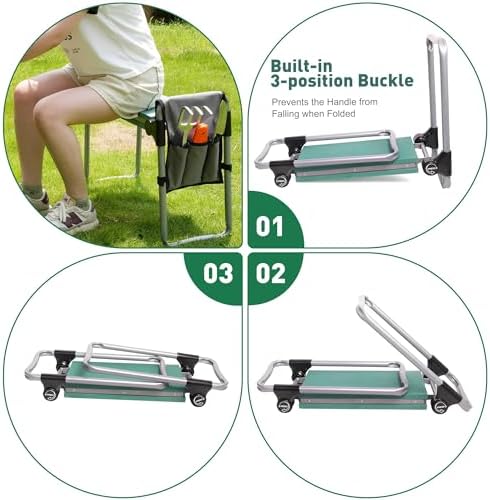 2023 Garden Kneeler and Seat Bench Workseat Folding Gardening Bench with 8" Upgrade Widen EVA Foam Kneeling Pad and Detachable Tool Pouch 2 in 1 Portable Gardening Stools for Back Yard Outdoor Fishing