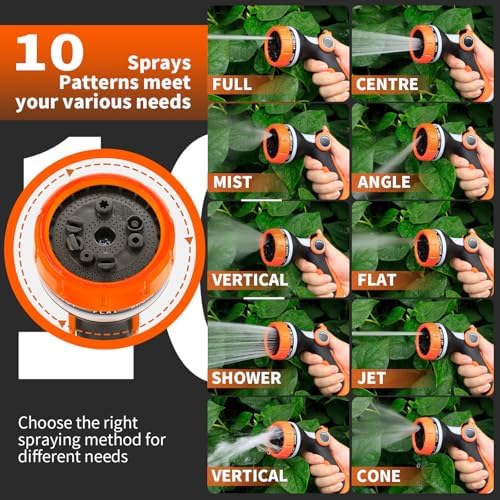 Garden Hose Nozzle with Adjustable 10 Spray Patterns Thumb Control