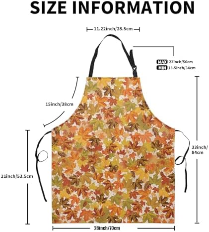 Fall Aprons Colorful Maple Leaves Kitchen Apron With 2 Pockets Autumn Burnt Orange Red Maple Leaf Cooking Apron With Adjustable Neck Strap for Baking Crafting Gardening