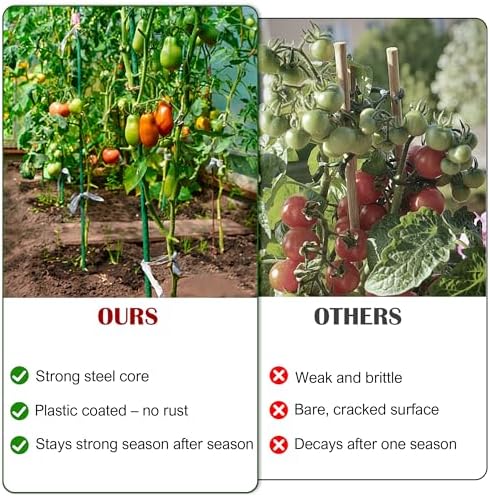 FORUP Garden Stakes, 25 Pack Steel Plant Stakes with Plastic Coating for Climbing Plants, Tomato Eggplant Bean Support, Rust-Resistant Outdoor Garden Stakes (48 Inch)
