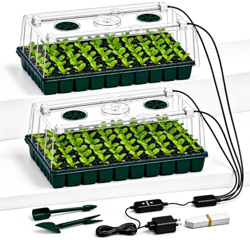 2-Pack 60-Cell Seed Starter Tray with Grow Light, 1-24H Timer, PlantaPulse