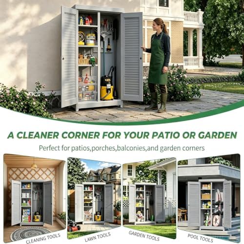 Outdoor Storage Shed with Lockable Doors, Large Tool Storage Shed, Gray