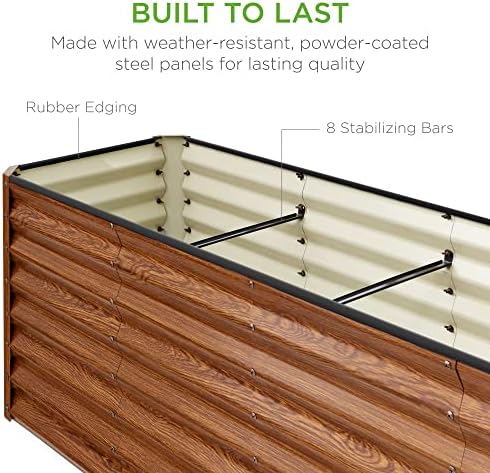 Best Choice Products 8x2x2FT Outdoor Steel Planting Box for Backyard Gardening, Deep Grow Container for Vegetables, Blooming Plants, Herbs & Seasonal Flowers with Open Bottom Design - Wood Grain